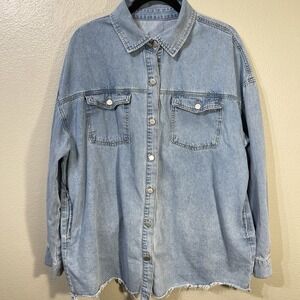Women's Jean Denim Shirt  Chambray Button Up Unfinished Edge Plus Size 2x